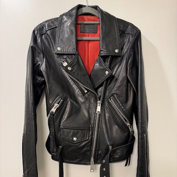 AllSaints Billie Black Leather Biker Jacket - Picture 3 of 5